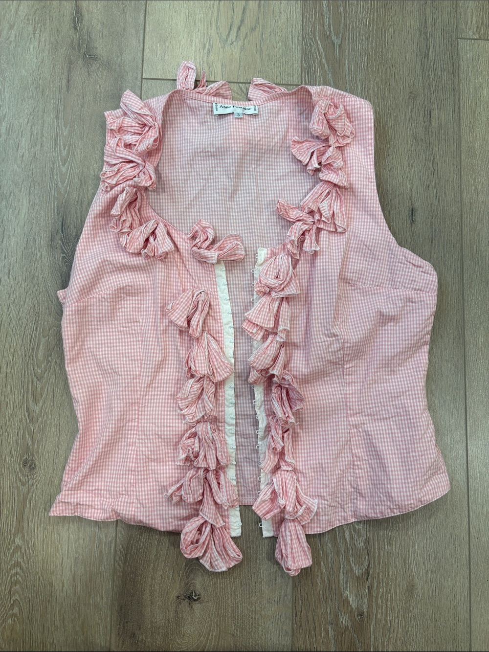 Anne Fontaine Pink Gingham Ruffle-Trim Camisole